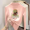 Ropa interior base con forro polar para niñas, nuevo estilo otoño/invierno 2026 para niños, camiseta interior, talla mediana a grande, cuello semi-alto, cálida