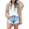 Estilo Europeo y Americano Nuevo Suéter Cardigan de Punto para Mujer Color Sólido Hueco Manga Larga Holgado Versátil Chaqueta