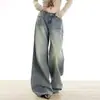 Jeans de Tiro Bajo Acampanados para Mujer, Patrón de Rayas Azules Vintage, Pantalones Acampanados No Ajustados, Pantalones de Pierna Ancha Petite Primavera 2026