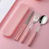 Conjunto de Talheres Portátil de Aço Inoxidável: Garfo, Hashi, Colher, Conjunto de Três Peças com Caixa de Armazenamento, Faca, Garfo e Colher de Grau Alimentício para Lancheira de Estudante