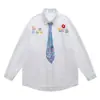 Camisa de Manga Larga con Corbata Graffiti de Cera Negra para Hombre Camisa Elegante y Atractiva Bordada con Flores Chaqueta de Pareja Americana