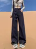 Jeans rectos vintage de estilo coreano en color azul para mujer, nuevos de otoño, de cintura alta, holgados, adelgazantes, versátiles, de pierna ancha A14032