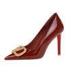 8351-K202 Zapatos de Tacón Alto Franceses para Mujer, Boca Baja, Hebilla Metálica de Pedrería a la Moda y Versátil, Tacón de Aguja, Punta Fina, Zapatos de Charol