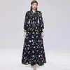 Vestido Largo de Manga Larga con Cuello en V y Bordado Francés para Mujer, Falda Larga con Volantes Ajustada a la Cintura y Dobladillo Amplio, Vestido Formal Europeo y Americano de Comercio Exterior para Mujer