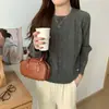 Top Corto Vintage Chic para Mujer, Estilo Coreano Cuello Redondo Otoño/Invierno 2026 Estilo Perezoso Suéter de Punto Trenzado