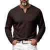 Camiseta masculina de tricô canelado jacquard transfronteiriça com gola henley e manga longa, tamanho europeu, estilo americano, camisa base casual texturizada para outono e inverno