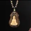 Collar con Colgante de Buda Guanyin de Madera de Águila Botella Limpia Cadena de Suéter Guanyin para Hombres y Mujeres Colgante de Madera Tallada para Coche