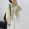 Otoño 2025 Nuevo Estilo Coreano Bordado de Cachorro Solapa Algodón Chaqueta Pequeña Industria Pesada Camisa Top de Cintura Alta Americana para Mujer
