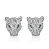 Brincos de Zircônia Colorida Diamante Completo de Luxo Olho de Cavalo Cabeça de Leopardo Animal Brincos de Cabeça de Leopardo Olho Verde Geométrico