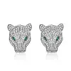 Pendientes Kalemei de Zirconio de Color Full Diamond con Forma de Marqués Cabeza de Leopardo de Zirconio Pendientes de Cabeza de Leopardo Animal Pendientes de Leopardo con Ojo Verde Geométrico