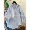 Camisa de Proteção Solar com Capuz Listrada Estilo Preguiçoso Tamanho Extra Grande 120kg para Mulheres, Top Casual Versátil Fino Solto de Verão