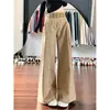 Pantalones de pierna ancha con retazos en la cintura de cuadros caqui para mujer, Nuevo estilo Verano 2025, Estilo perezoso petite, Pantalones casuales de traje para primavera y otoño