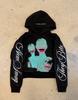 Moletom com Capuz Pulôver de Manga Longa Estampado com Grafite Personalizado Ins Europeu e Americano Jaqueta Retrô Street Gothic Y2K