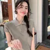 Tienda Insignia Shanghai Dan Nong/Camiseta de Manga Corta con Cuello Polo Lao Qian Feng para Mujer, Verano, Petite, Gama Alta, Cuello Solapa Simple