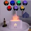 Humidificador de mesa com simulação de chama colorida, plug USB, pequena névoa, ultrassônico, máquina de aromaterapia com óleos essenciais