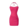Vestido Puramente Sexy com Bojos, Cintura Franzida, Caimento Bodycon, Gola Halter, Amarração, Vestido Curto Slim-Fit de Verão Hot Girl, Vestido de Alça Fina