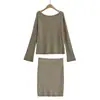Conjunto Feminino 2026 Primavera Novo Estilo Desejo Puro Estilo Preguiçoso Suéter de Um Ombro Top Saia de Tricô de Cintura Alta Emagrecedora
