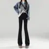 Jeans Pretos de Cintura Alta com Barra Flare Feminino Nova Coleção Primavera 2025 Slim-Fit Modelador de Quadril Calças de Cavalo Stretch