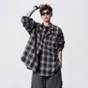 Camisa de Manga Larga a Cuadros Retro para Hombre Primavera Marca de Moda Versátil Bordado Camisa Casual Estilo High Street Americano Top para Pareja