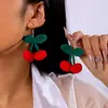 Pendientes de Lana Trenzada Rojo Cereza Transfronterizos de Amazon, Frescos, Dulces y Lindos, Pendientes de Fruta con Simulación de Agua para Mujer