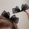 Pinza de pico de pato con lazo negro para mujer, pinza para flequillo frontal, horquilla lateral rota, pinza de malla de una palabra, horquilla para el cabello, tocado