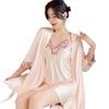 Primavera e Outono Ice Silk Strap Camisola Sexy Pijama de Seda Mulheres Verão Manga Curta Conjunto de Duas Peças de Manga Comprida