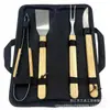 Set de Herramientas Pequeñas para Barbacoa de Acero Inoxidable 410 Más Vendido Transfronterizo con Mango de Madera para Reuniones Familiares, Camping y Barbacoa Portátil