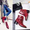 Novas Botas Europeias e Americanas de Primavera e Outono Fivela de Cinto Retrô Botas Romanas Cano Curto Botas Martin com Salto Grosso Salto Alto Botas de Comércio Exterior X66