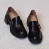¡Mercancía en stock enviada en segundos! Zapatos pequeños de cuero estilo británico para mujer, correa de doble fila, versátiles, slip-on, tacón grueso, zapatos individuales, suela gruesa, mocasines