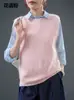 Colete Pulôver Sem Manga Gola Redonda de Lã Cashmere Cor Macaron Outono Inverno Novo Top de Tricô