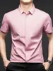 Camisa Popular de Lujo Ligero de Alta Gama Sin Costuras de Color Sólido con Cuello Solapa Oscura de Manga Corta de Seda de Morera Nuevo Estilo de Verano para Hombre
