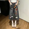 Jeans Cortos de Moda Marca Carp para Mujer 2026 Verano Nuevos Pantalones de Pierna Ancha Sueltos de Longitud Media con Bordado de Toalla de Dibujos Animados