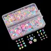Caja de 6 Compartimentos Colorida con Lentejuelas Doradas Recortadas Corazón Estrella Parche para Uñas DIY Brillante Flujo Cáñamo Slime Accesorios