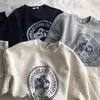 Moletom Pulôver Retrô Coreano Simples com Estampa de Letras Gola Redonda para Mulheres Outono 2025 Novo Casual Versátil Emagrecedor