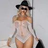 Top de bikini tipo tubo con pedrería, lencería sexy de seda blanca, comercio exterior europeo y americano, conjunto sexy de malla con huecos y manga larga con pedrería tz882