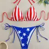 Novo Biquíni Europeu e Americano 2027 com Estampa de Zebra, Top Triângulo com Amarração no Pescoço, Conjunto de Praia de Duas Peças para Mulheres