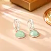 Aretes Redondos de Circonita y Amazonita Estilo Bosque, Frescos y Dulces, Aretes de Estilo Pastoral Simple, Aretes para Chica Suaves y Románticos