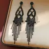 Brincos de Pino com Franja Vazada Gota Dupla Inlaid com Diamante Prateado Leve Luxo Sensação de Alto Padrão Brincos de Pino Personalidade Temperamento Estilo Europeu e Americano Ornamentos de Orelha