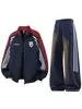 Traje Deportivo Casual de Retazos Rayados Estilo Americano para Hombre Otoño/Invierno Marca de Moda Set de Chaqueta Sudadera Cardigan con Cuello Alto