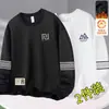 Moletom masculino para outono e inverno, gola redonda, forrado com fleece, pulôver, manga longa, caimento solto, casual, peça versátil para homens