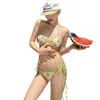 Bikini Sexy de Chica Caliente 2026 Nuevo Cuadros Patchwork Floral Traje de Baño de Tres Piezas Dividido para Mujer