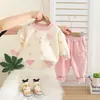 Moda Infantil Bebê Bebê Rua Estampa Completa Coração Manga Longa Conjunto de Duas Peças Tendência Novo Outono Meninas Terno de Manga Longa