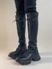 Botas Altas de Plataforma con Tacón Grueso y Cordones Estilo Británico para Mujer, Elegantes, Cierre Trasero, Patchwork, Modernas, Adelgazantes, Deportivas, Botas de Jinete