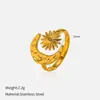 Anillo de Acero Titanio Sol y Luna Estilo de Alta Gama Transfronterizo Anillo Abierto Joyería de Acero Inoxidable Dorado 18K Sin Decoloración