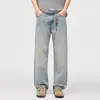 Jeans Masculino Azul Claro Primavera e Verão 2026 Versátil Solto de Barra Reta Tendência High-End Casual Lavado Calça Longa