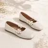 Mocasines de cuero súper suaves con estampado de florecitas de hadas, colección primavera 2026, zapatos Mary Jane planos con puntera cuadrada, cuero suave y un diseño delicado y femenino