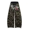 Pantalones Casuales de Forro Polar Estilo Americano Estampado de Camuflaje de Estrellas Navaja Curva Casual para Hombre Pierna Ancha Holgada con Cordón Pantalones de Chándal Largos Casuales