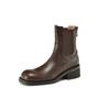 Botas Chelsea de piel de vaca con falda básica sencilla, tacón medio grueso, punta redonda, piel auténtica, cremallera trasera, para mujer, invierno 2024