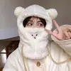 Gorro de Peluche de Osito para Mujer Invierno Cortavientos Protección contra el Frío Grueso Cálido Gorro Máscara Integrada Tejido Sombrero para Ciclismo al Aire Libre