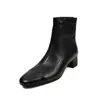 Botines ajustados para mujer hechos de piel de vacuno/cordero de plena flor, con punta redonda, cremallera trasera y tacón medio a grueso, perfectos para otoño e invierno